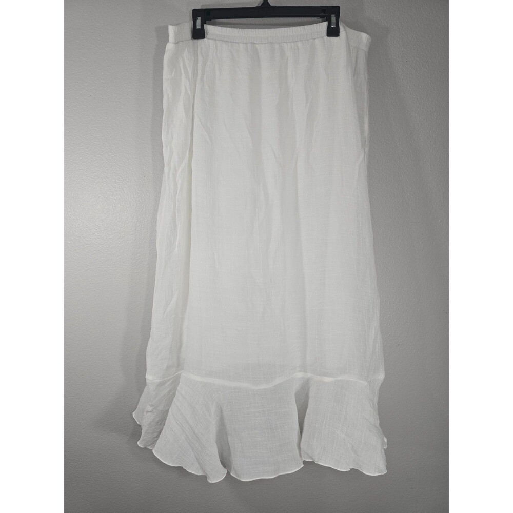 Avenue Vtg Plus 18/20 Boho Cream asymmetrical hem midi skirt button front AC - Picture 5 of 7